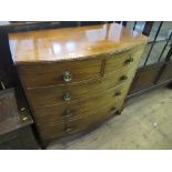 A 19th century mahogany bow fronted chest, of two short drawers over three long drawers, raised on