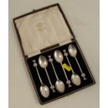 A cased set of six silver coffee spoons, Birmingham 1925, the cased marked Nobel 1926
