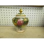 A Hadley's Worcester covered pot pourri vase,  decorated with roses, height 5.5ins