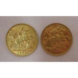 Two 1908 gold half sovereigns
