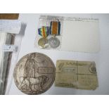 Private A J Ward, 5th City of London Rifle Brigade, 1914-18 War and Victory medals with memorial