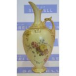 A Royal Worcester blush ivory ewer, decorated with flowers, shape number 1745, damaged, height