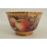 A Royal Worcester sugar bowl, decorated with fruit to a mossy background by P Love, dated 1953,