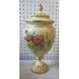 A Royal Worcester blush ivory covered pedestal vase, painted with flowers, date code 1903, height