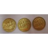 Two 1902 and a 1901 gold half sovereign
