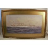 A watercolour, study of the Empress of Japan at sea, indistinctly signed, 14ins x 28ins