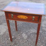 A 19th century mahogany side table, with inlaid border to the top and single drawer and paterea to