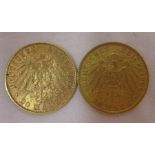 Two German 20 mark gold coins, 1904 and 1906