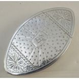 A Georgian silver oval snuff box, with bright cut decoration and engraved with initials,
