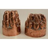 Two Victorian copper jelly moulds, heights 5.5ins and 4.75ins