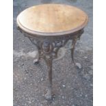 Mason's Prize Bar Fittings, a circular mahogany topped pub table with cast iron base, the pierced