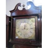 An Antique oak cased long case clock, with brass square dial and silvered chapter ring, subsidiary