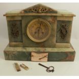 A late Victorian green marble mantel clock, or architectural form, with gilt metal mounts, the