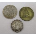 A British West Indies eight of a dollar coin, dated 1822, drilled, together with a George IV, not