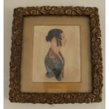 A 19th century watercolour portrait, of a woman in profile, 4ins x 3.5ins