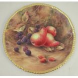 A Royal Worcester plate, decorated with fruit to a mossy background by P Love, dated 1953,