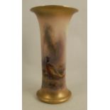 A Royal Worcester trumpet vase, hand painted with pheasants by Jas Stinton, signed, height