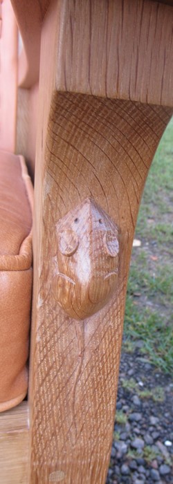 A Robert Mouseman Thompson oak and leather armchair, with leather back panel and cushion, height - Image 3 of 6