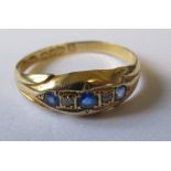 A five stone sapphire and rose diamond 18 carat gold ring, Chester 1919, finger size N 1/2, 1.9 g