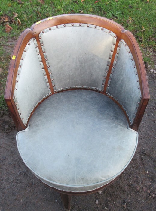 A mahogany framed and leatherette upholstered revolving office chair, raised on four legs united - Image 3 of 3