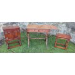 A modern oak joint stool, with carved frieze, 19ins x 10ins, height 19.5ins, together with a