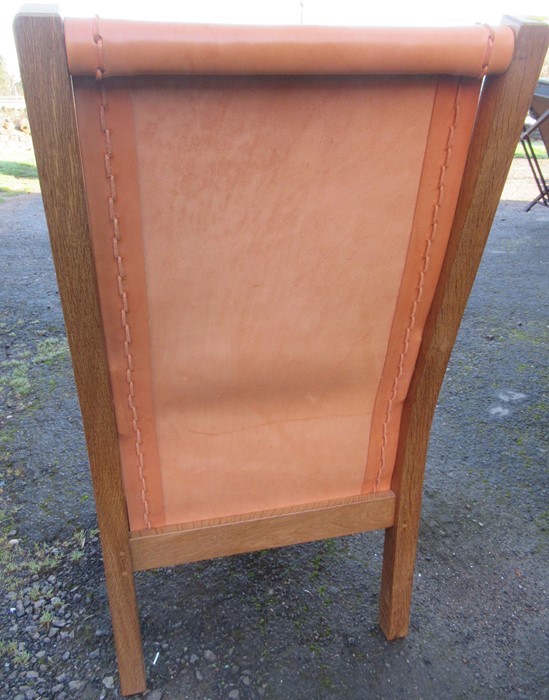 A Robert Mouseman Thompson oak and leather armchair, with leather back panel and cushion, height - Image 4 of 6