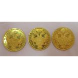 Three German 10 mark gold coins, all dated 1915