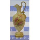A Royal Worcester blush ivory ewer, decorated with flowers, shape number 1944, dated circa 1906,