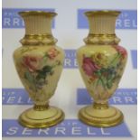 A pair of Royal Worcester blush ivory vases, decorated with flowers, shape number 1730, dated