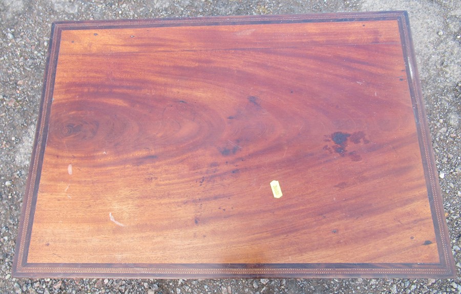 A 19th century mahogany side table, with inlaid border to the top and single drawer and paterea to - Image 3 of 3