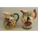 Two Crown Devon Fieldings musical jugs, one decorated with hunting scene and verse John Peel, height