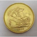 A 1902 Edward VII gold five pound coin