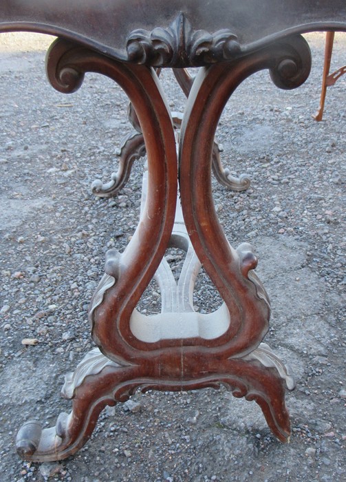 A 19th century mahogany table base, of shaped rectangular form, with raised carved decoration, - Image 2 of 5