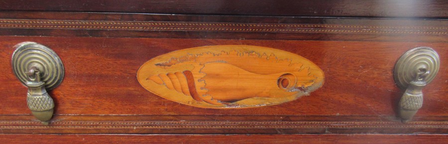 A 19th century mahogany side table, with inlaid border to the top and single drawer and paterea to - Image 2 of 3