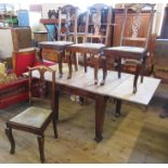 A pine drawer leaf dining table, 71.5ins x 39ins, height 30ins, together with a set of four dining