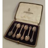 A cased set of six coffee spoons, with trefoil ends, Sheffield 1926