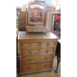 An oak dressing chest, fitted with a dressing table mirror over two drawers, the base fitted with