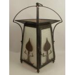 An Arts and Crafts style wrought iron hanging light shade, height 20ins