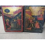 Two Russian icons, decorated with religious scenes, 17ins x 12.5insCondition Report: Painted