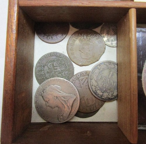 A 19th century mahogany coin cabinet, having a single door opening to reveal nine trays, with - Image 4 of 15