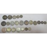 A collection of maundy money dating from the 17th century to the 20th century, including James II