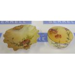 A Royal Worcester blush ivory covered patch box, decorated with flowers, dated 1907, diameter