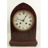 A 19th century mahogany cased mantel clock, with white enamel dial, the chiming movement stamped