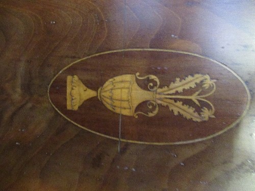 A 19th century mahogany linen press, the pair of cupboard doors with inlaid decoration, opening to - Image 2 of 3