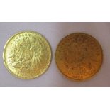 Two German 10 mark coins, 1909 and 1910