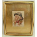 Walter Langley, watercolour, portrait of a fisherman, monogrammed by the artist, 6ins x 4.25ins