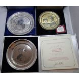 Three cased silver commemorative plates, John Pinches The Royal Anniversary, weight 230g, Franklin