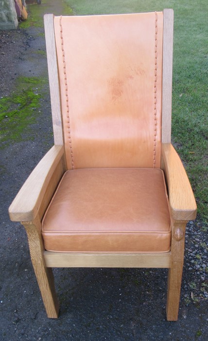 A Robert Mouseman Thompson oak and leather armchair, with leather back panel and cushion, height - Image 2 of 6