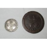 A George III cartwheel penny, 1797, together with a William III sixpence, 1696
