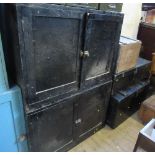 Two painted cabinets together with five wooden boxes